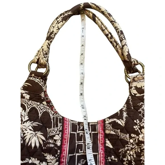 Vera Bradley Imperial Toile Large Hobo Shoulder Bag Brown White Pink Birds - Picture 6 of 16